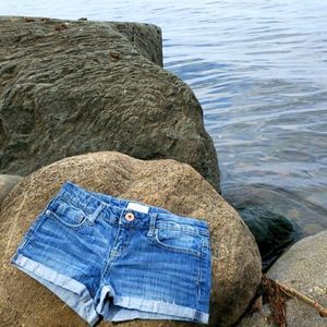 2/ $17 Women's aeropostale LOW RISE Distressed Cuffed Jean Shorts Size 1/2